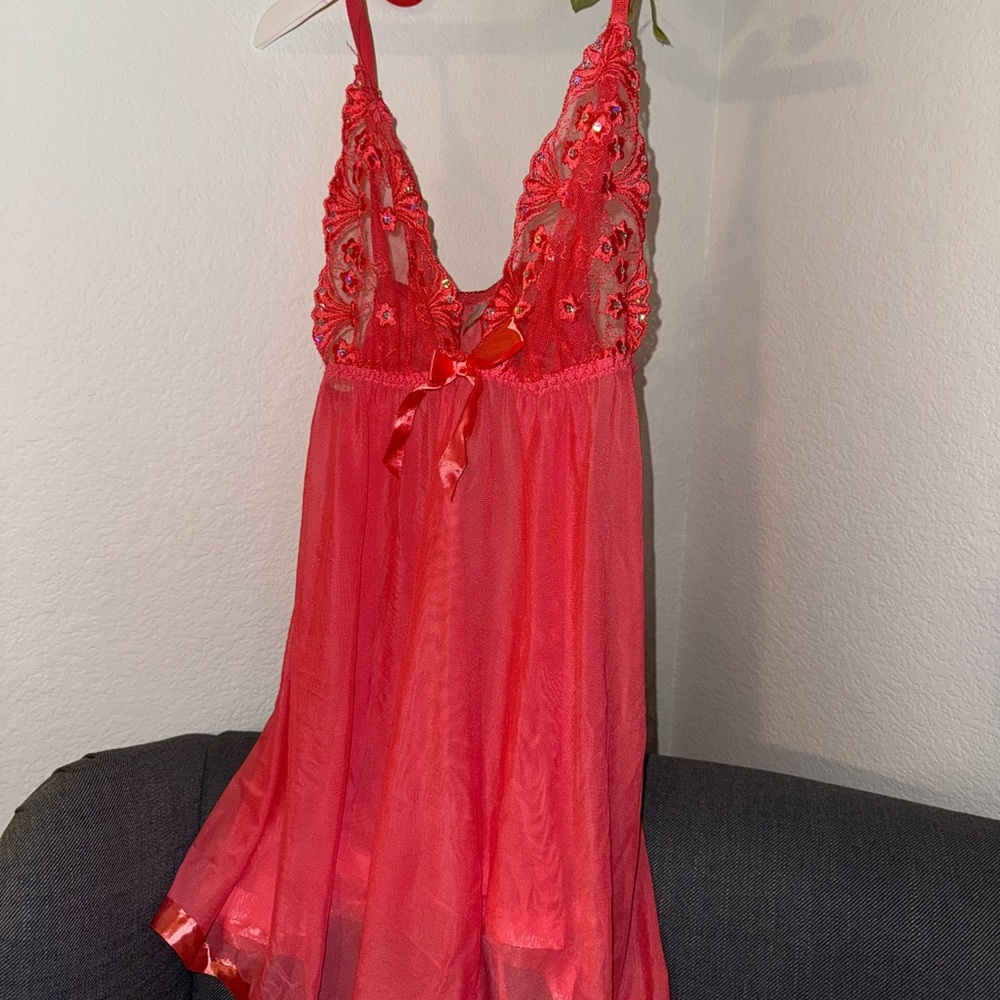 Elegant Coral Lace Nightgown